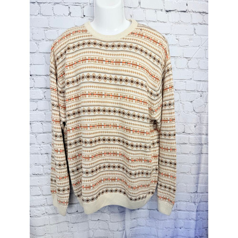Chaps Ralph Lauren Brown Geometric Cotton Knitted Sweater Size XL - read